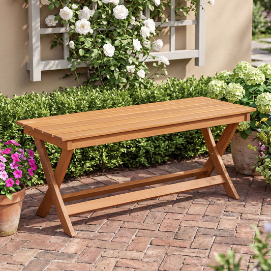 2-Seat Wooden Garden Bench, X-Shaped Legs Outdoor Benches Natural at Gallery Canada