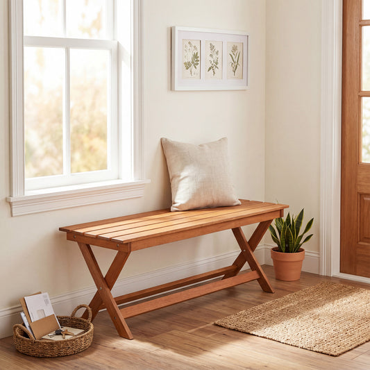 2-Seat Wooden Garden Bench, X-Shaped Legs Outdoor Benches Natural at Gallery Canada