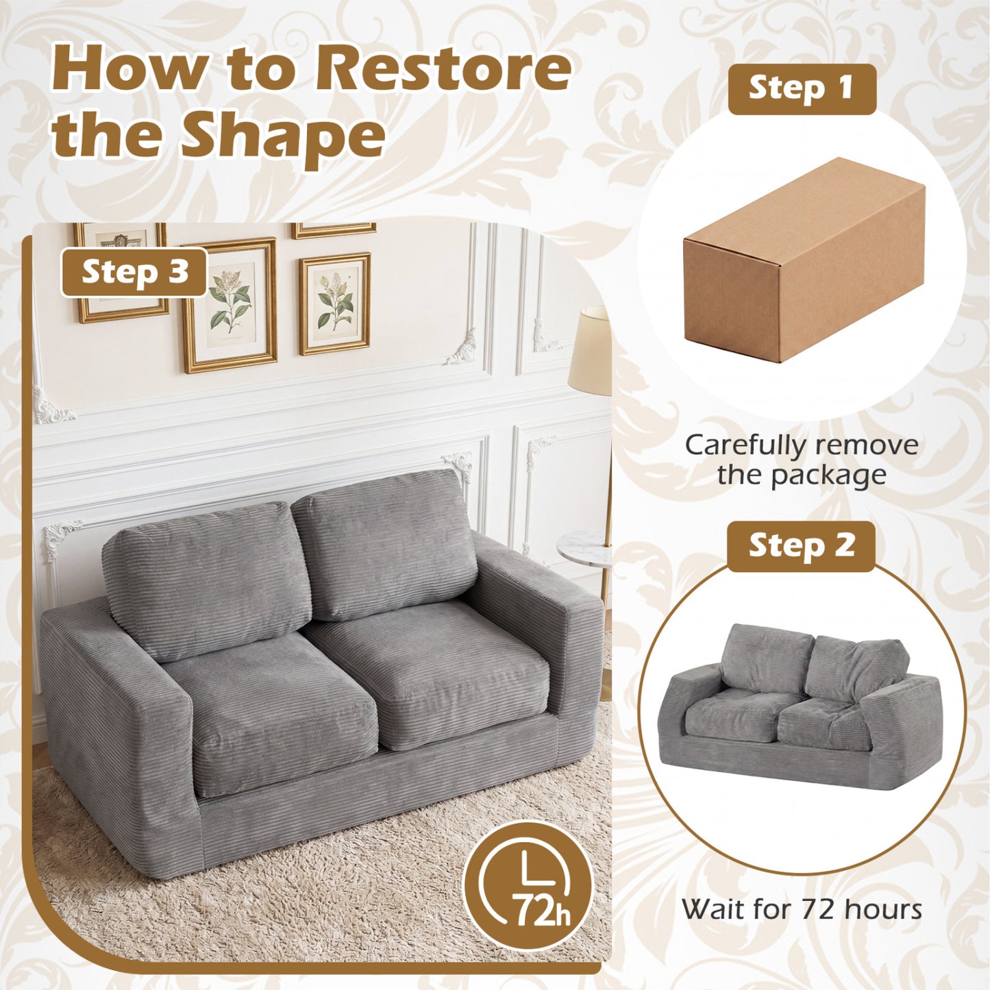 2 Seat Floor Couch Loveseat Foam Sofa, Corduroy Cover, Gray Sofas & Loveseats at Gallery Canada