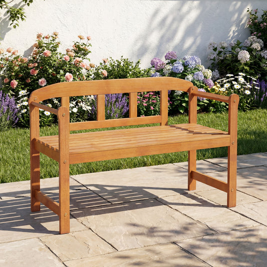 2-Seater Outdoor Acacia Wood Garden Bench with Backrest & Armrests Outdoor Benches Natural at Gallery Canada