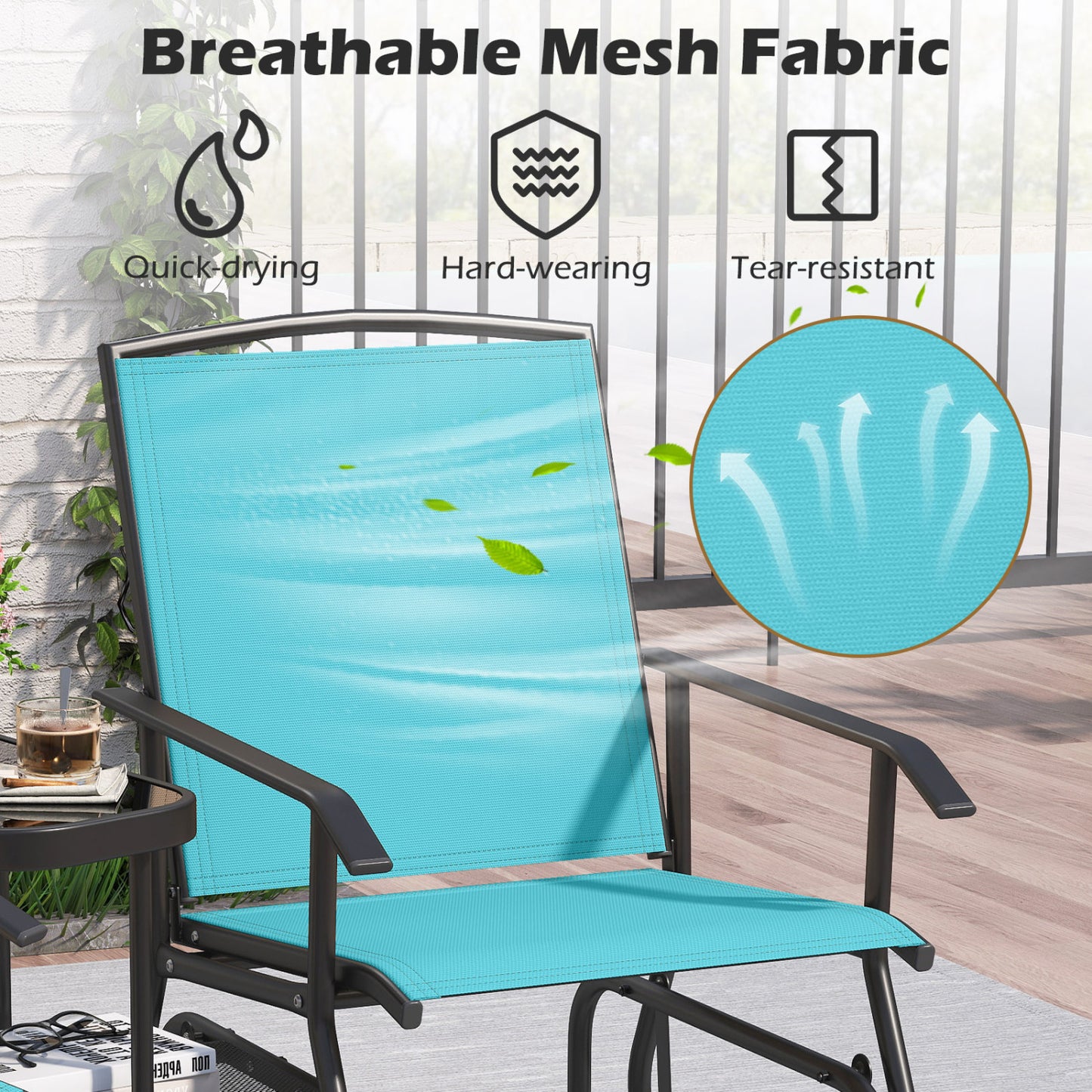 2-Seater Outdoor Glider Bench with 2-Tier Table, Turquoise