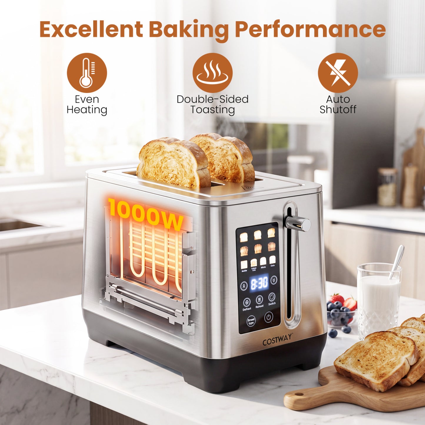 2 Slice Toaster, 6 Browning Levels, 4 Bread Types, Silver