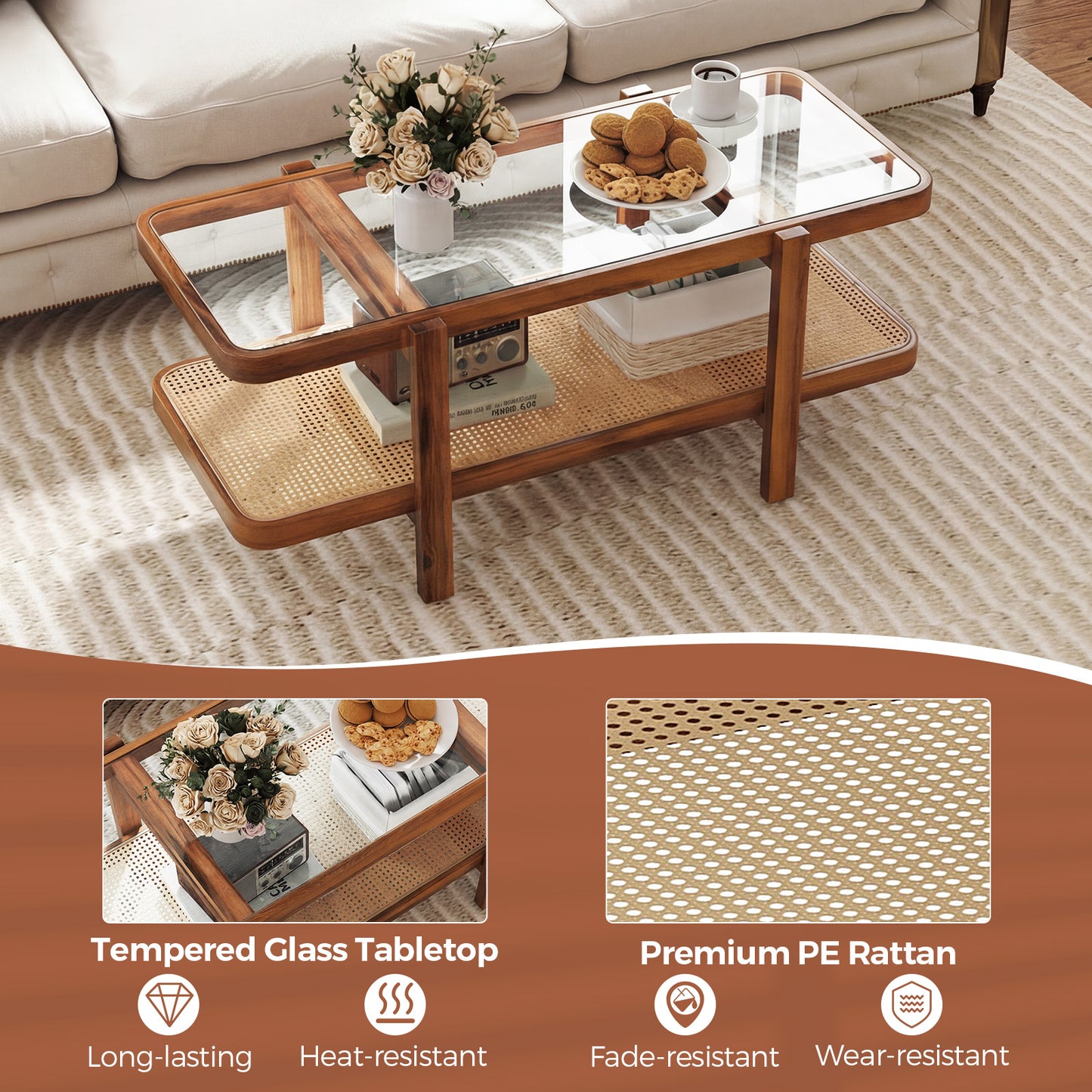 2-Tier Coffee Table With Storage, Tempered Glass Tabletop Coffee Tables at Gallery Canada