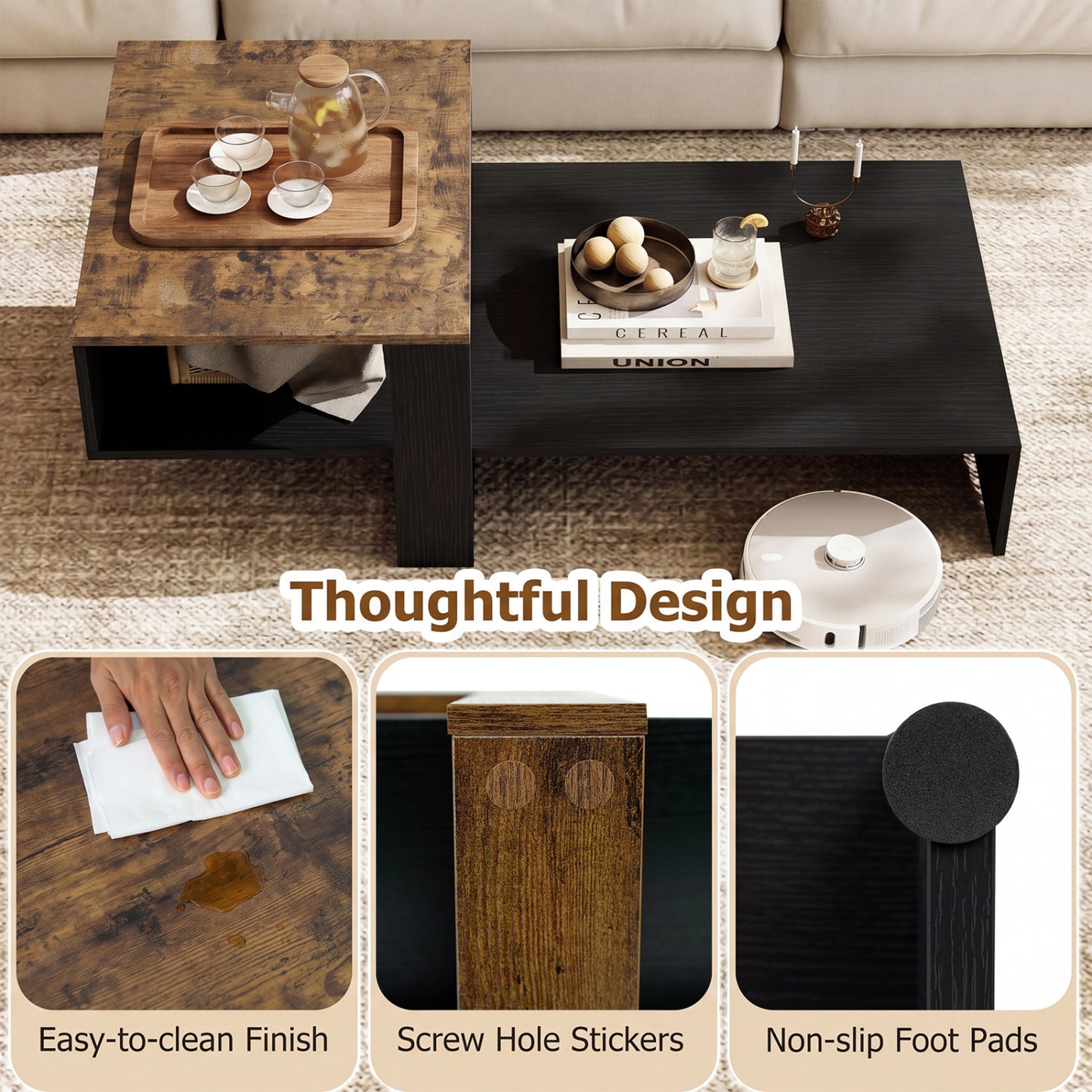 2-Tier Irregular Coffee Table With Open Shelf