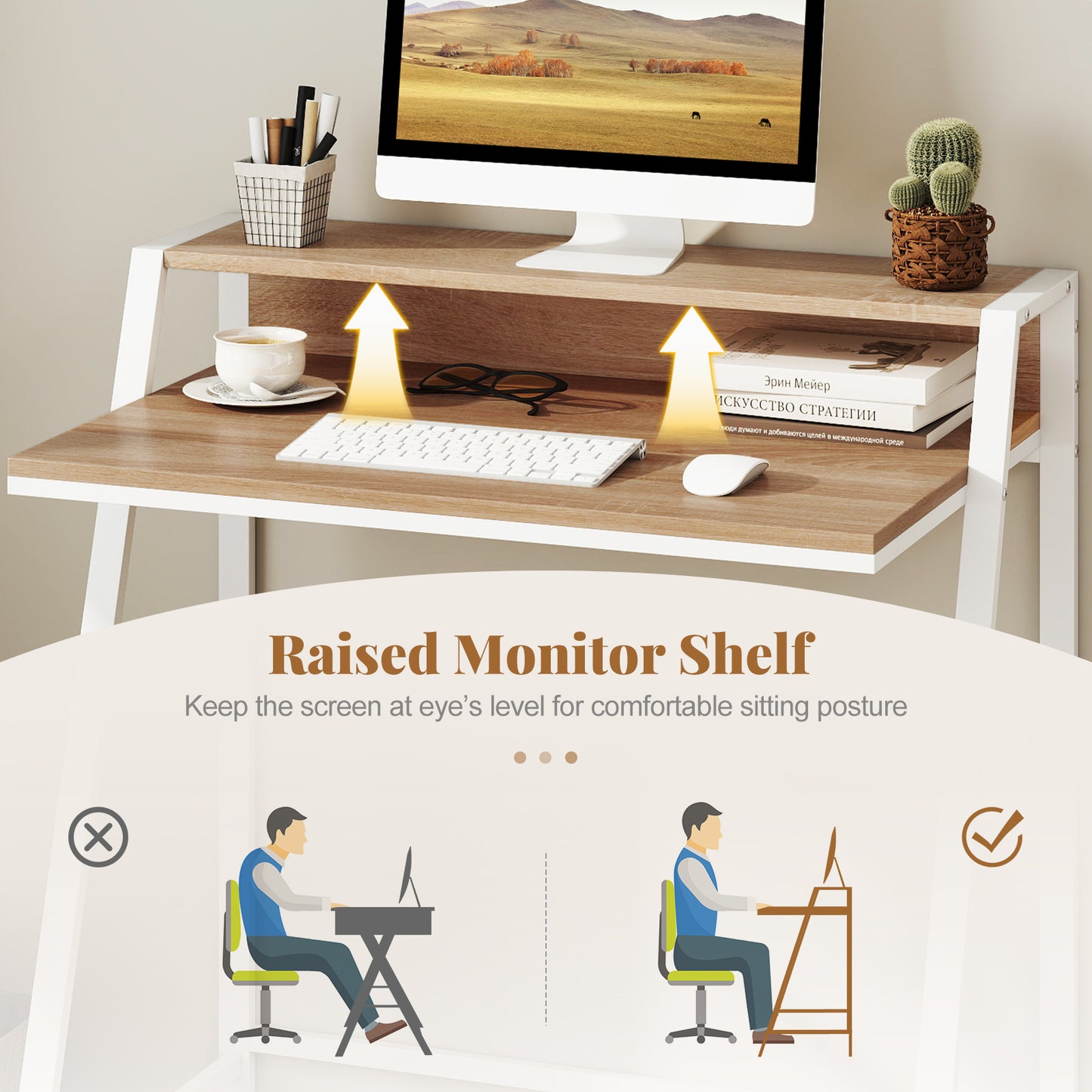 2 Tier Computer Desk, Natural
