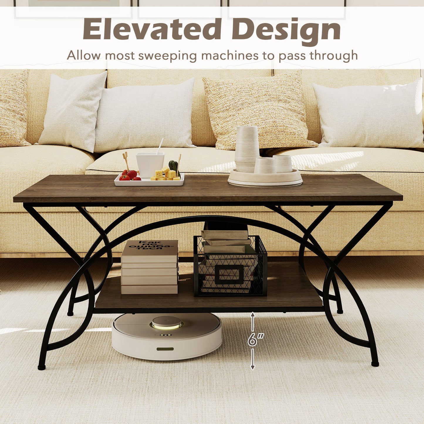 2-Tier Faux Marble Coffee Table with Marble Top and Metal Frame, Oak Coffee Tables at Gallery Canada