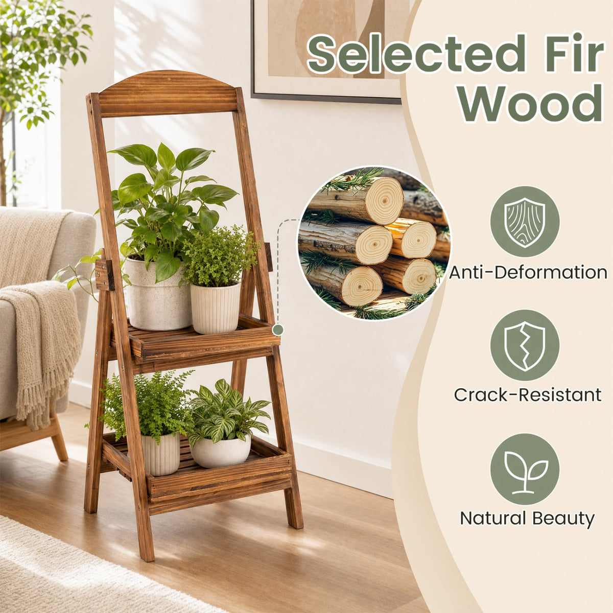 2-Tier Ladder Shelf, Fir Wood Frame, Rustic Brown Plant Stands at Gallery Canada
