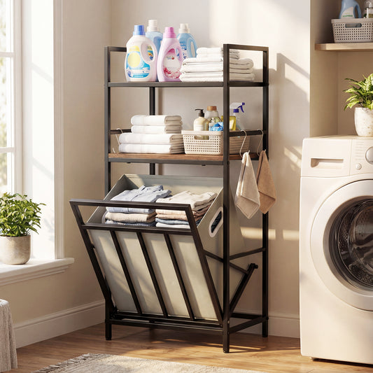2-Tier Laundry Hamper, Tilt-Out Basket, Black Laundry Baskets Black at Gallery Canada