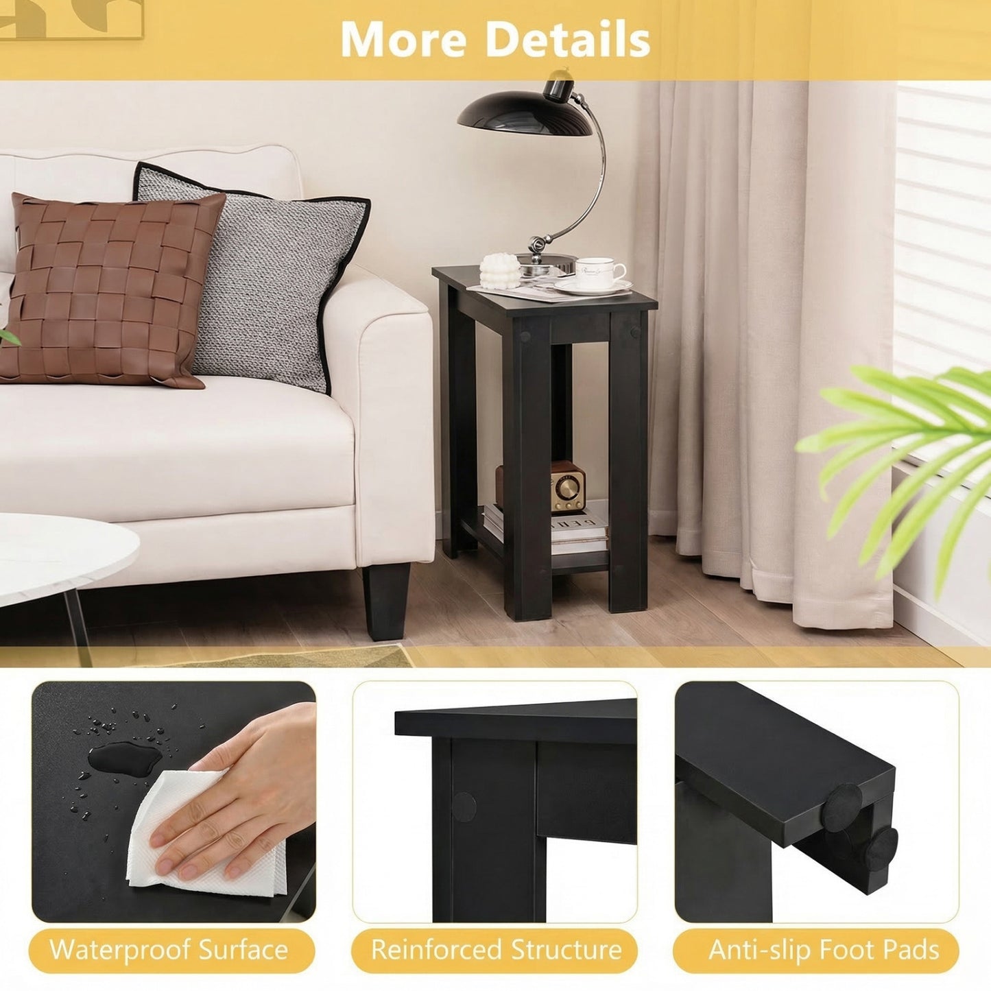 2-Tier Modern Compact End Table with Storage Shelf, Black Living Room at Gallery Canada