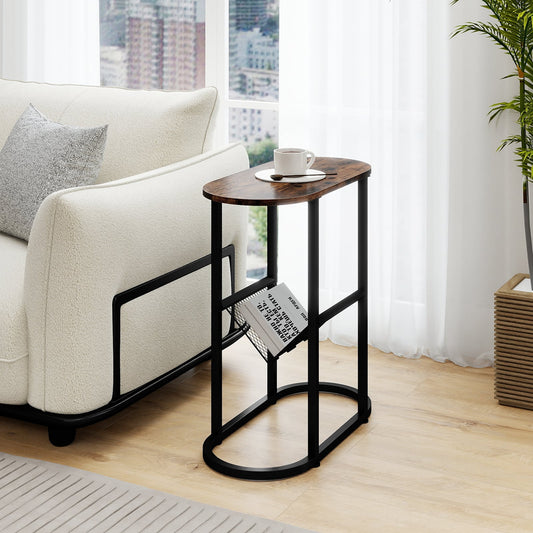 2-Tier Oval Narrow Bedside End Table, Rustic Brown End & Side Tables Rustic Brown at Gallery Canada
