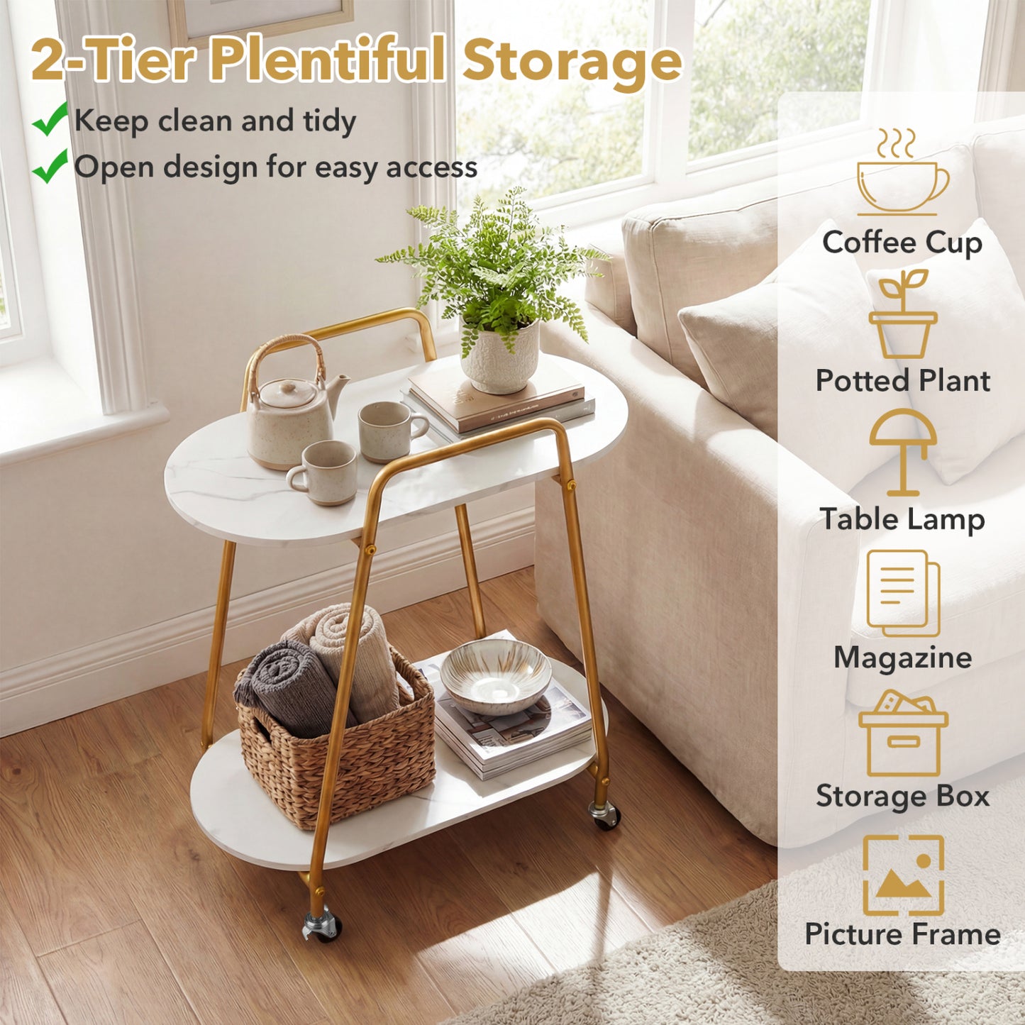 2-Tier Rolling End Table, Faux Marble, White End & Side Tables at Gallery Canada