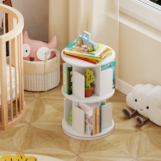 2-Tier Rotating Bookshelf with Dividers and Anti-falling Baffles, White Bookcases White at Gallery Canada