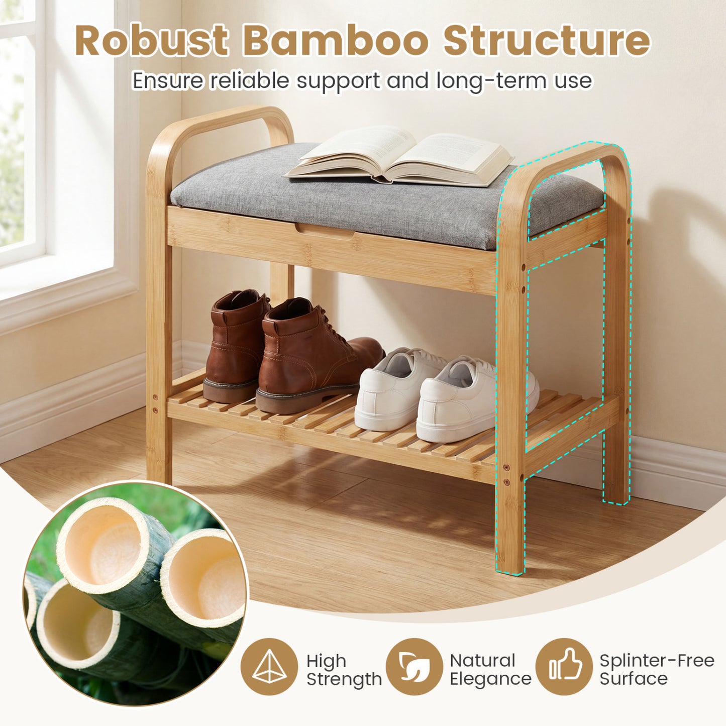 2-Tier Shoe Rack Bench, Flip-Top Storage, Natural Shoe Racks & Storage Benches at Gallery Canada