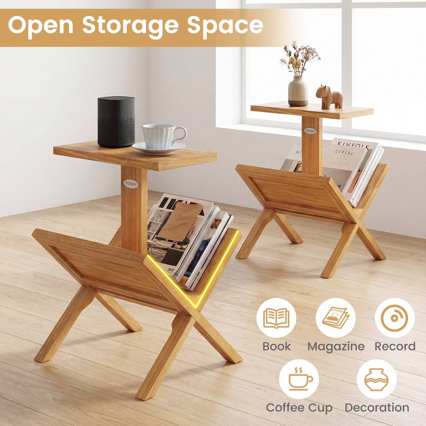 2-Tier Bookshelf, Teak Wood Frame, Anti-Slip Foot Mats Bookcases at Gallery Canada