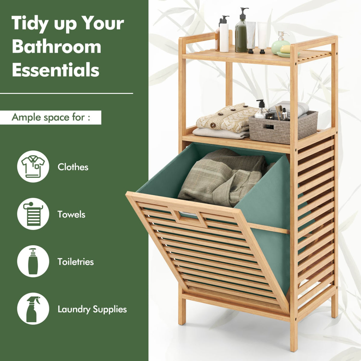 2-Tier Tilt Out Laundry Hamper, Foldable Removable Basket, Green Laundry Baskets at Gallery Canada