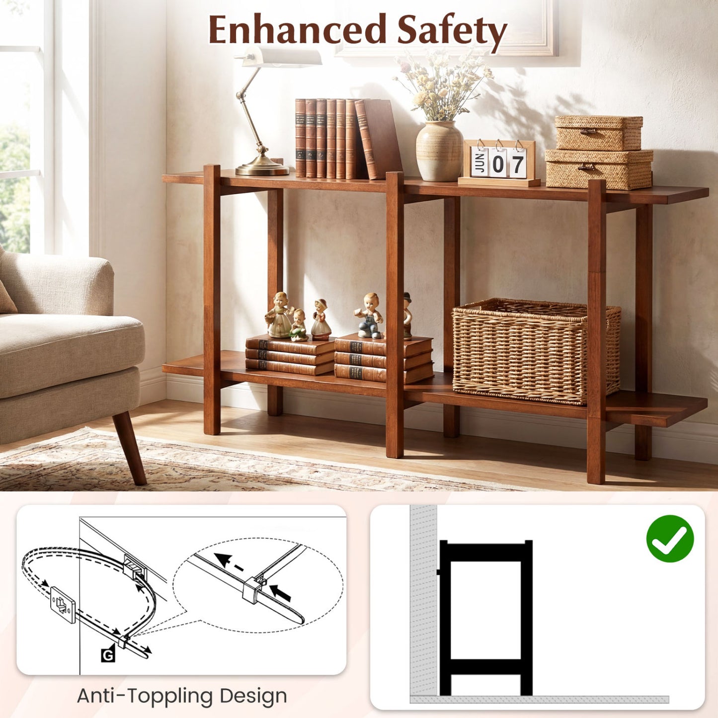 2-Tier Wood Bookshelf, Low Horizontal Rubberwood Bookcase, Walnut Bookcases at Gallery Canada