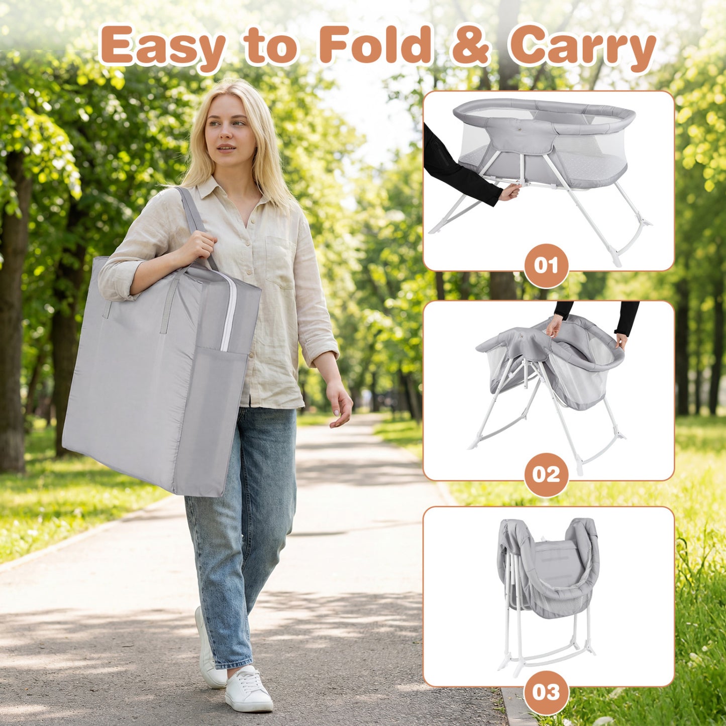 2in1 Baby Bassinet with Rocking Motion, Foldable Bedside Sleeper, Gray Bassinets & Bedside Sleepers at Gallery Canada
