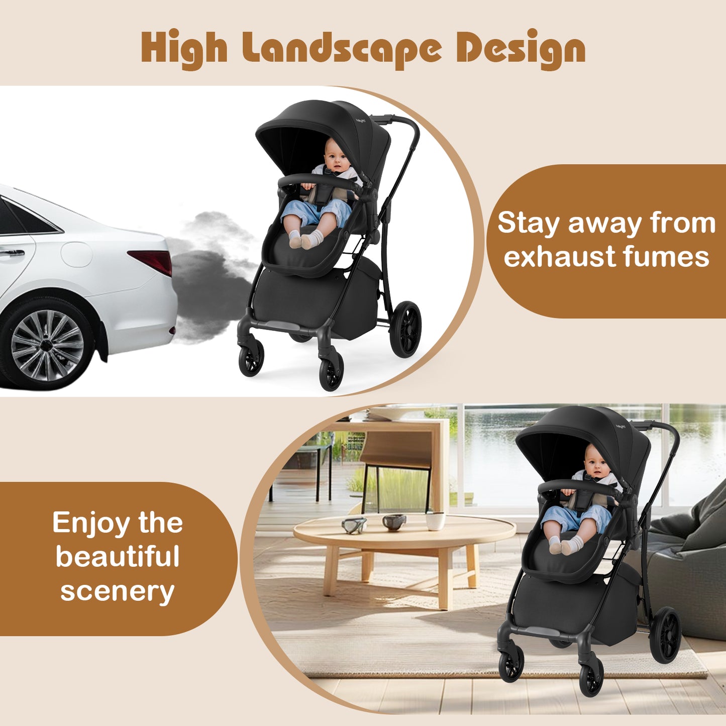 2-in-1 Baby Stroller with Bassinet Mode and Reversible Seat, Black Baby Strollers at Gallery Canada