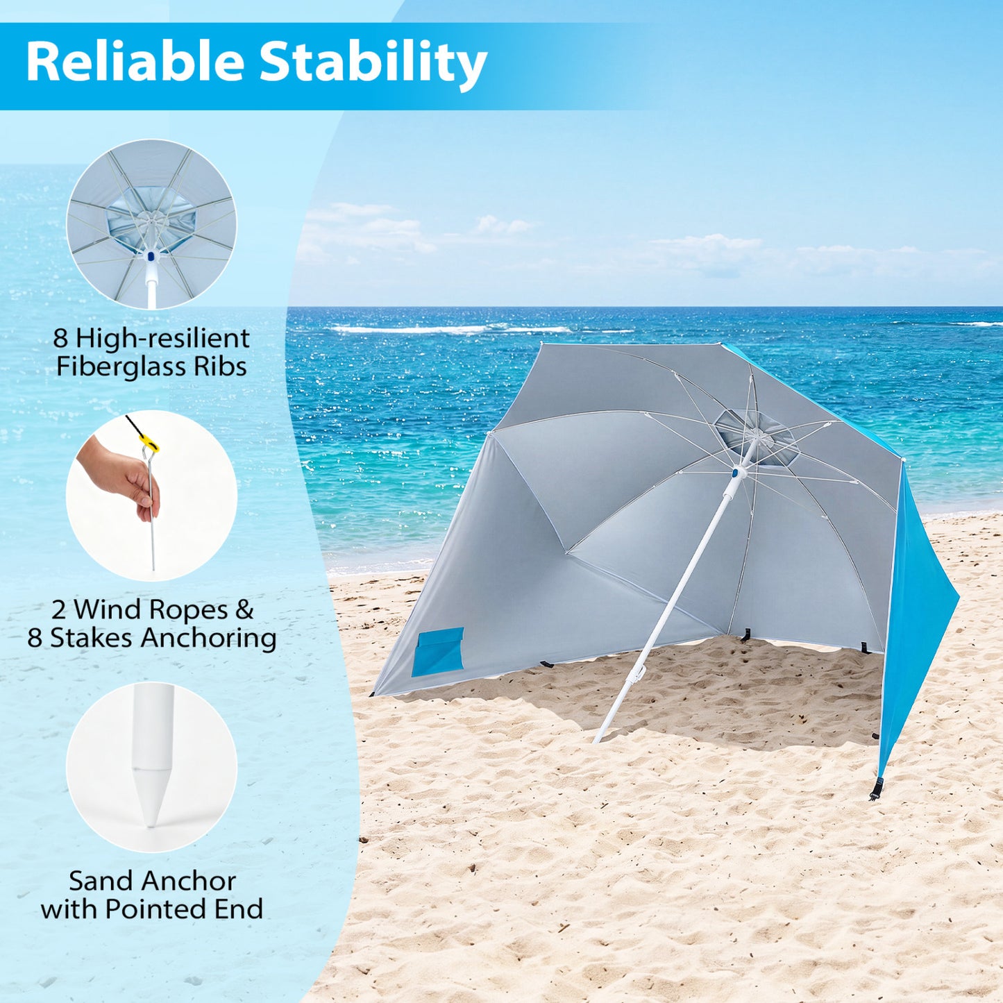 UPF 50+ Beach Shelter Umbrella, Turquoise Outdoor Umbrellas at Gallery Canada