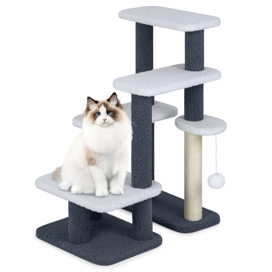 2-in-1 Cat Stairs Cat Tree Tower with Scratching Posts and Hanging Toy Ball, Gray Cat Trees Condos & Scratchers Gray at Gallery Canada