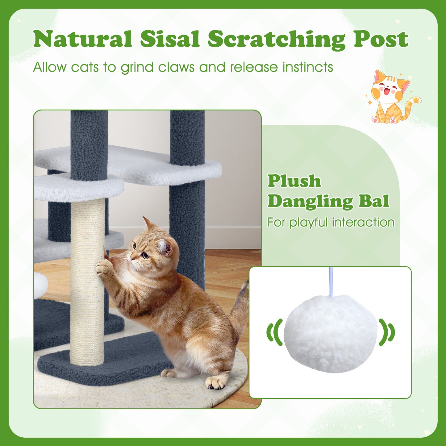 Cat Stairs Tree Tower, Scratching Posts, Hanging Toy Ball, Gray Cat Trees Condos & Scratchers at Gallery Canada