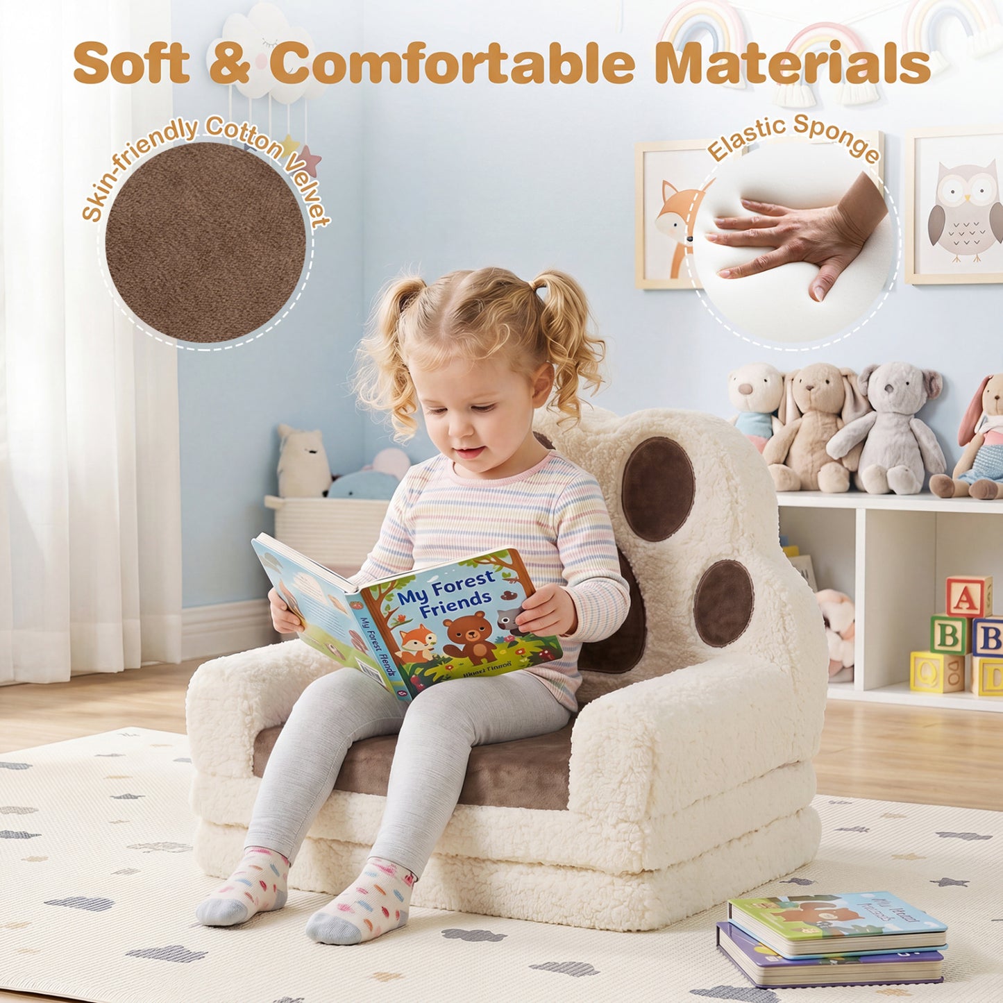 2-in-1 Convertible Kids Sofa to Lounger with Removable Cover, Brown Kids Chairs & Seating at Gallery Canada