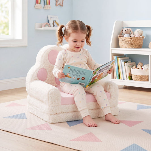 2-in-1 Convertible Kids Sofa to Lounger with Removable Cover, Pink Kids Chairs & Seating Pink at Gallery Canada