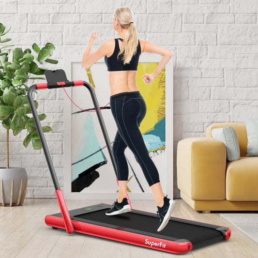 2-In-1 Folding Treadmill With Remote Control, LED Display, Red