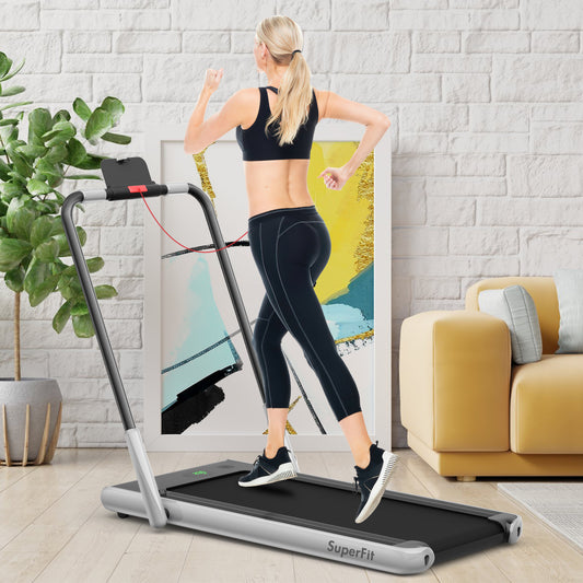 2-in-1 Folding Treadmill with Remote Control and LED Display, Silver Treadmills Silver at Gallery Canada