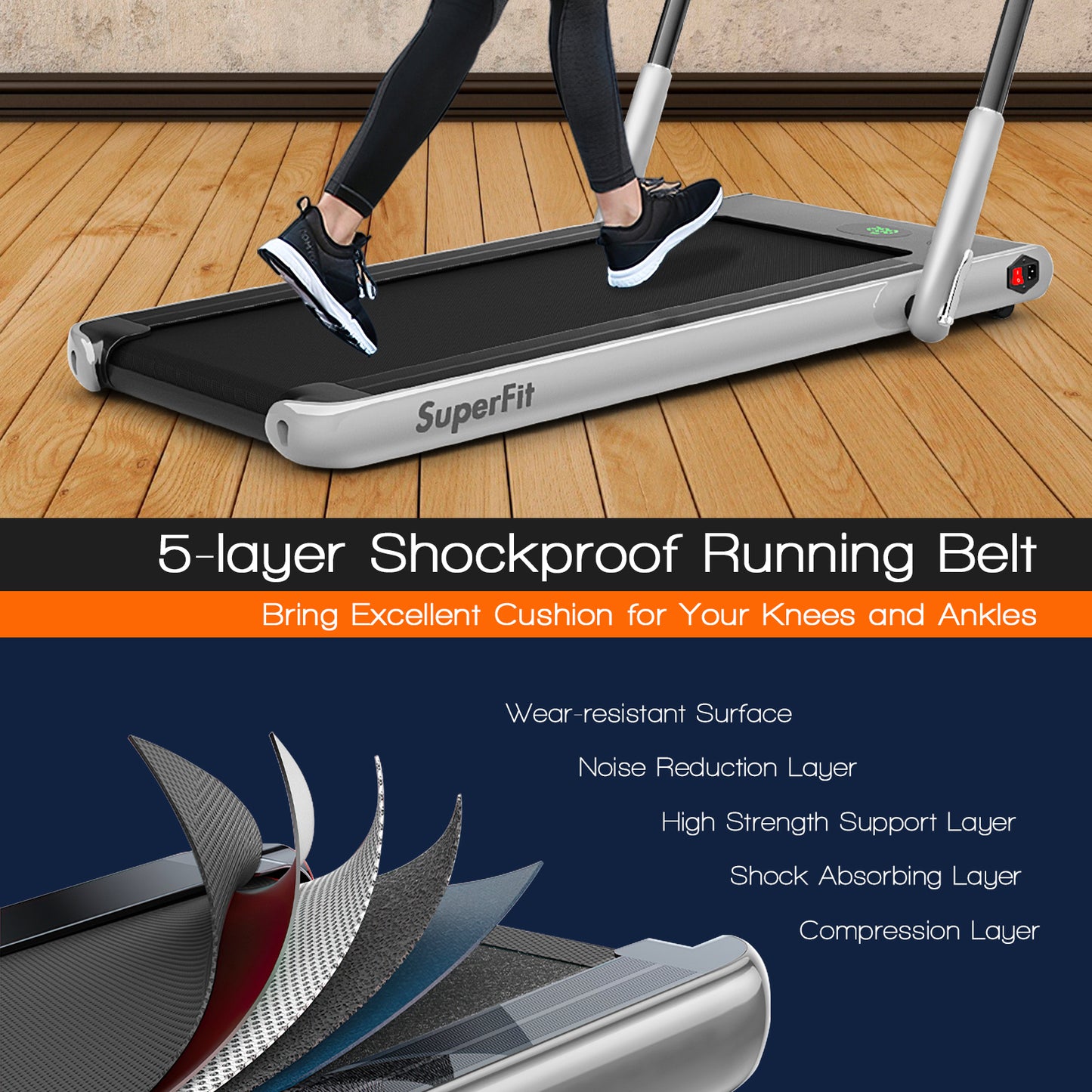 Folding Treadmill With Remote Control, LED Display, Silver Treadmills at Gallery Canada