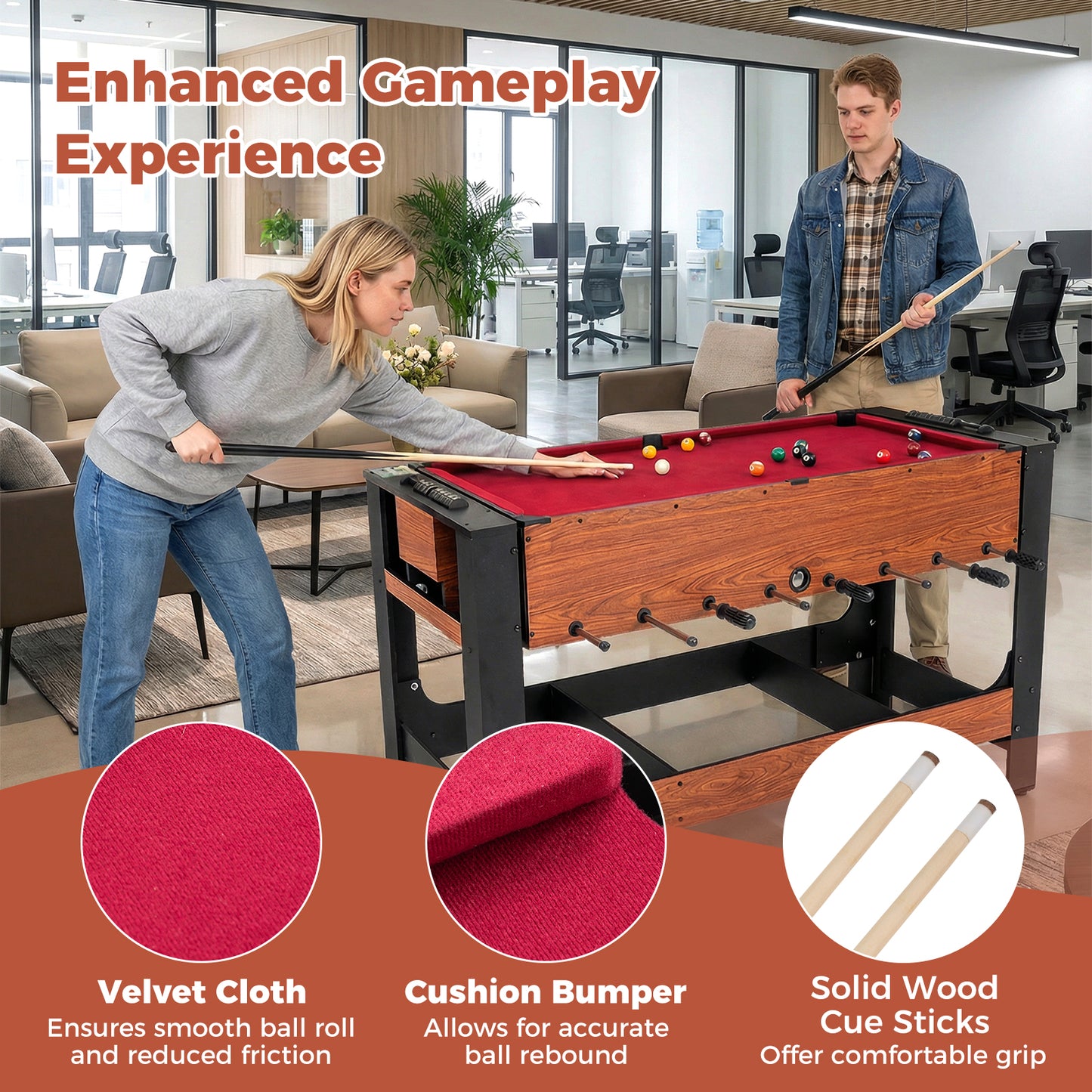 2-in-1 Full Size Foosball and Pool Combo Table with Legs-BN, Black & Brown Game Room at Gallery Canada