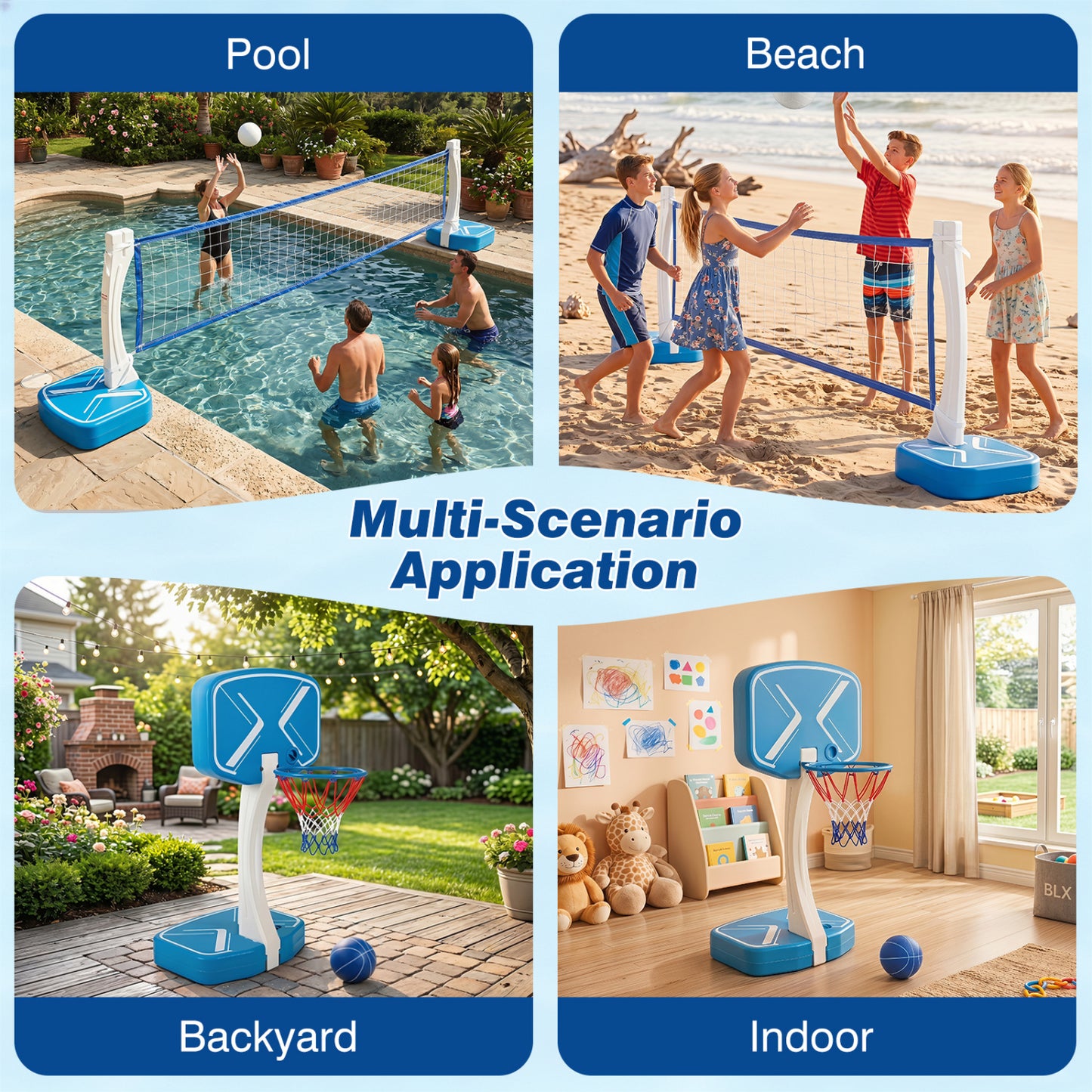 2-In-1 Pool Basketball Hoop & Volleyball Net, Blue Sport Equipments at Gallery Canada