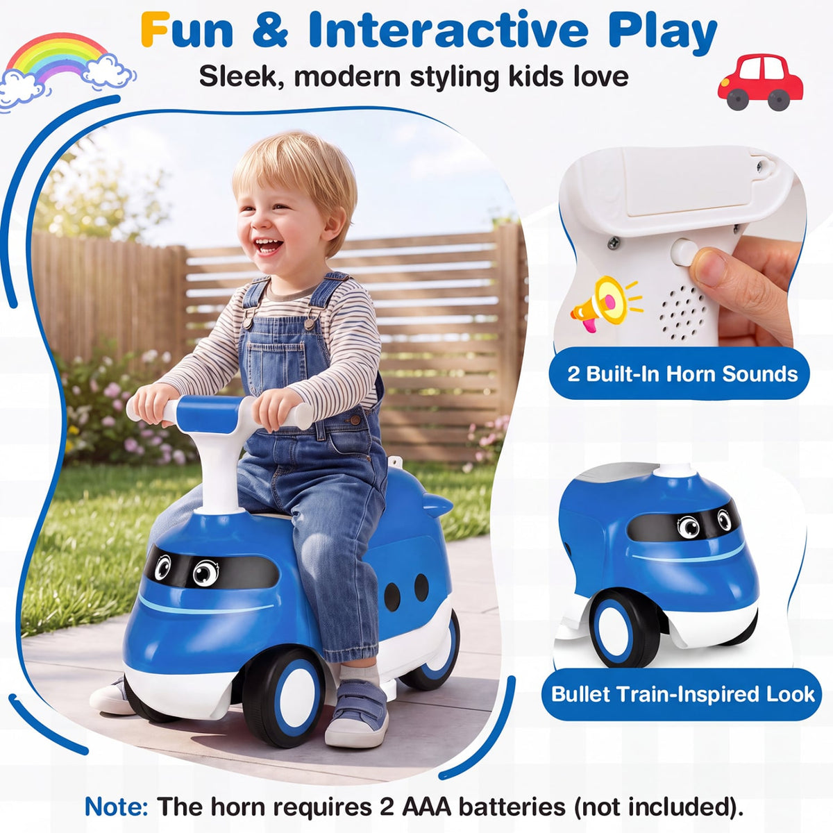 2-in-1 Ride On Push Car, Toddlers 1-3 Years Old, Blue