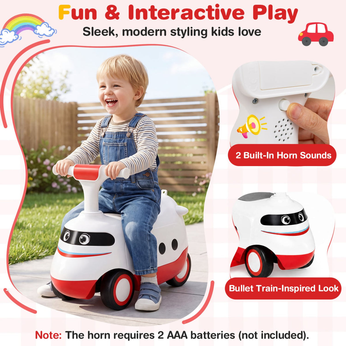 2-in-1 Ride On Push Car, Toddlers 1-3 Years, Red & White