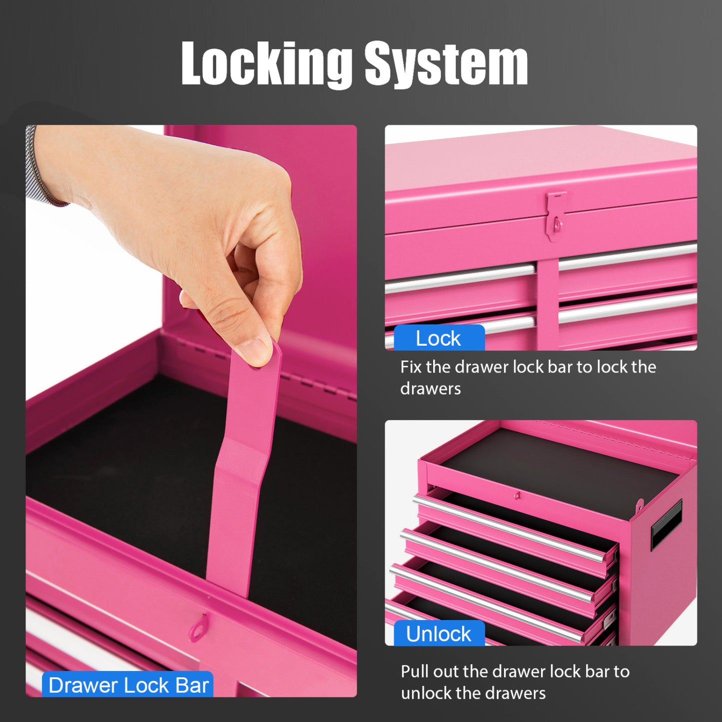 2-in-1 Rolling Tool Chest, 5 Sliding Lockable Drawers, Pink Garages at Gallery Canada