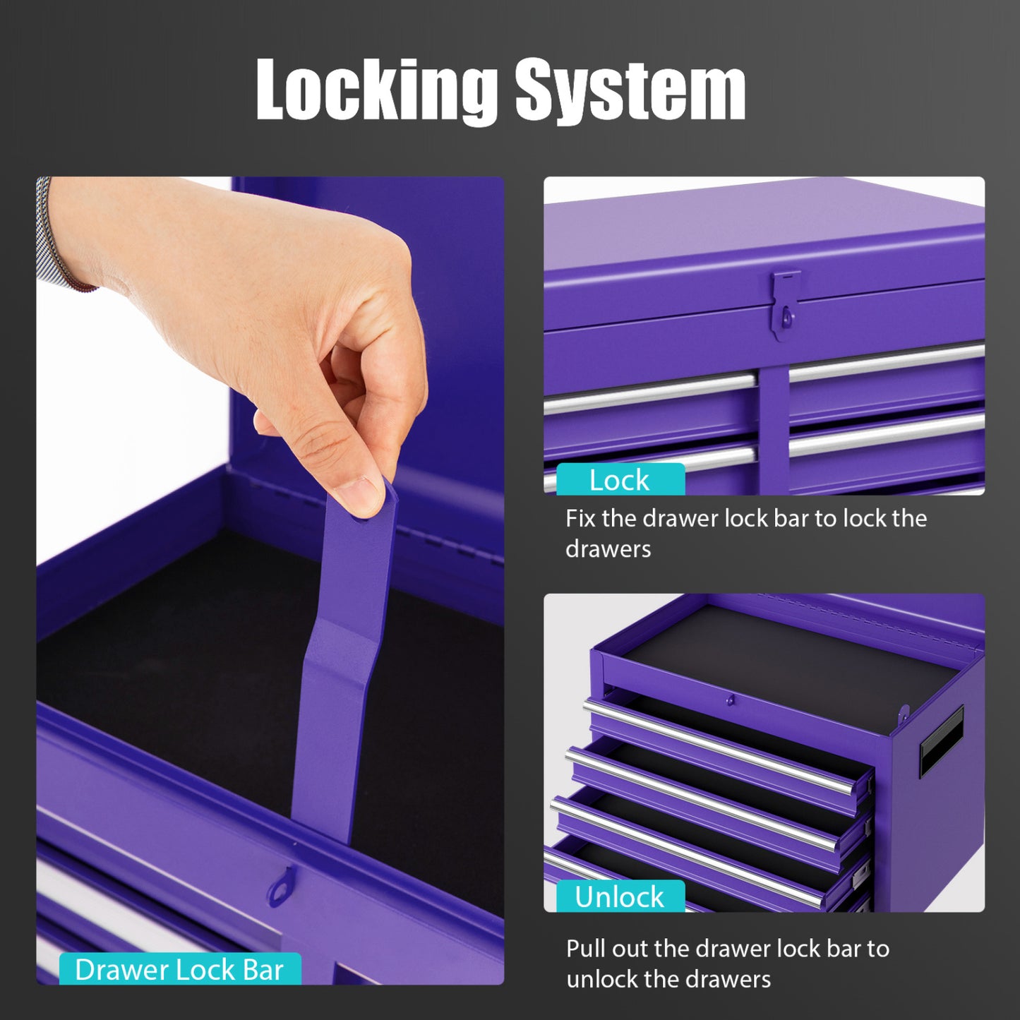 2-in-1 Rolling Tool Chest with 5 Sliding Lockable Drawers, Purple Garages at Gallery Canada