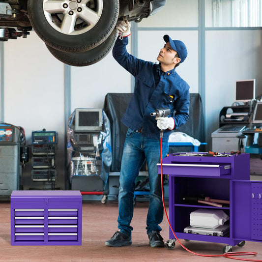 2-in-1 Rolling Tool Chest with 5 Sliding Lockable Drawers, Purple Garages Purple at Gallery Canada