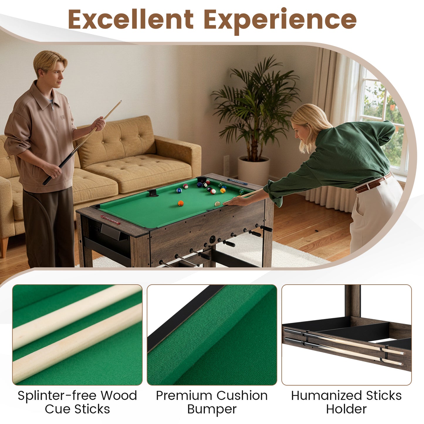 2-in-1 Swivel Foosball and Pool Combo Game Table , Natural Game Room at Gallery Canada