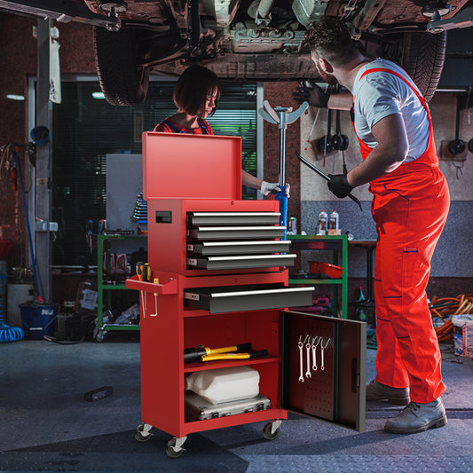 2-in-1 Tool Chest Cabinet, 5 Sliding Drawers, Red, Black Garages Black & Red at Gallery Canada