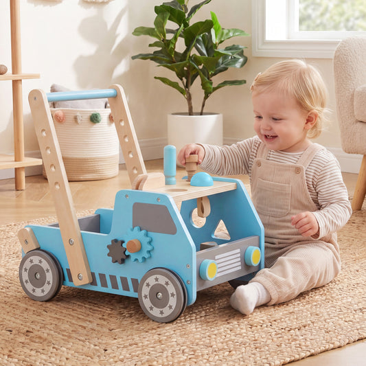 2-in-1 Wooden Baby Walker with Adjustable Speed and Bottom Storage, Blue Baby Activity Blue at Gallery Canada