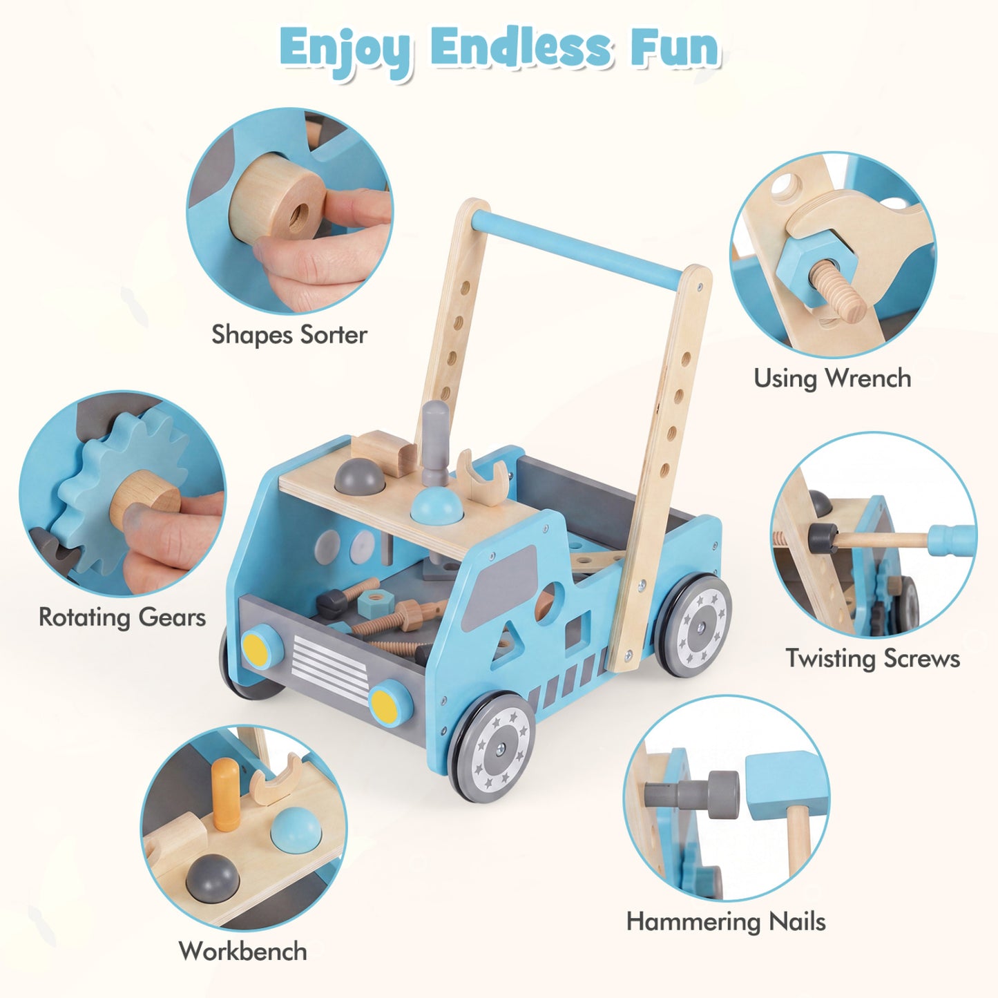 2-in-1 Wooden Baby Walker with Adjustable Speed and Bottom Storage, Blue Baby Activity at Gallery Canada