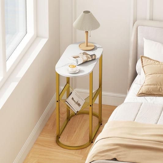 2-Tier Industrial Oval Side Table, Mesh Shelf, White End & Side Tables White at Gallery Canada