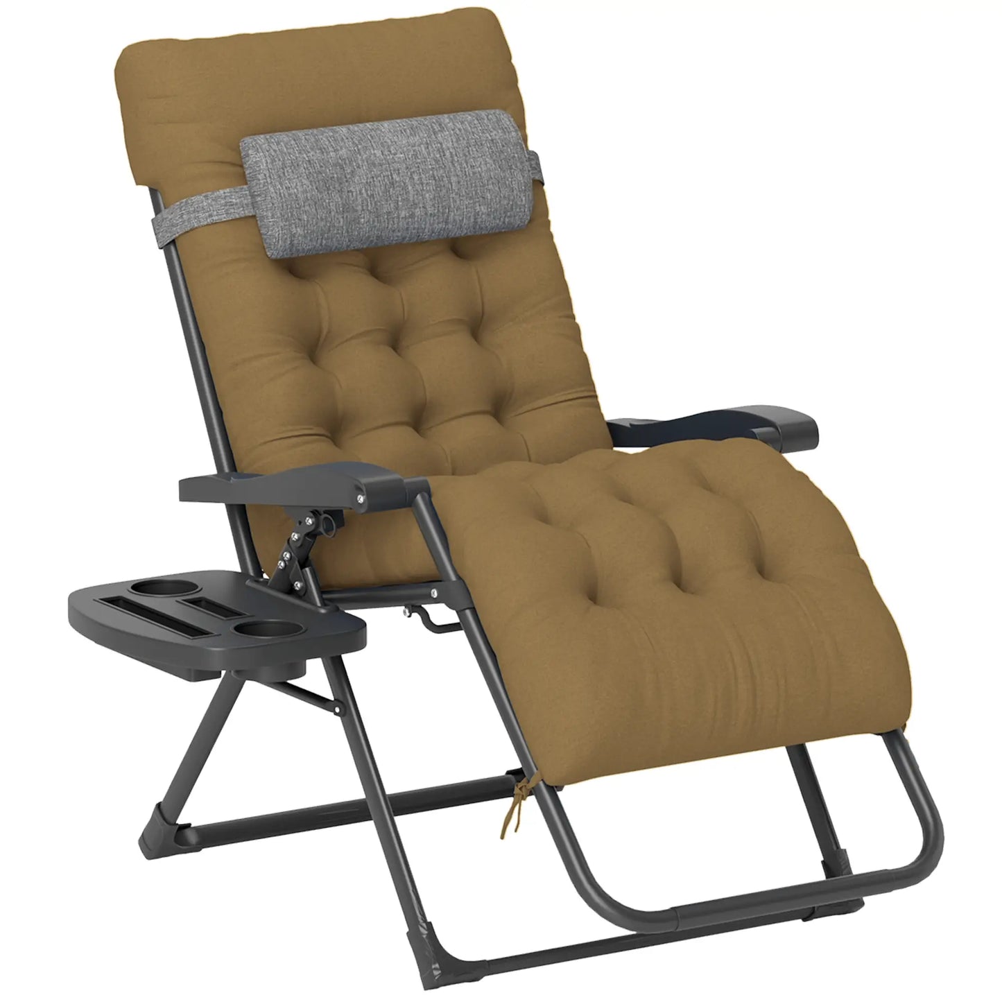 Padded Folding Recliner Chair, Adjustable Backrest, Removable Cushion, Light Khaki Lounger Chairs at Gallery Canada