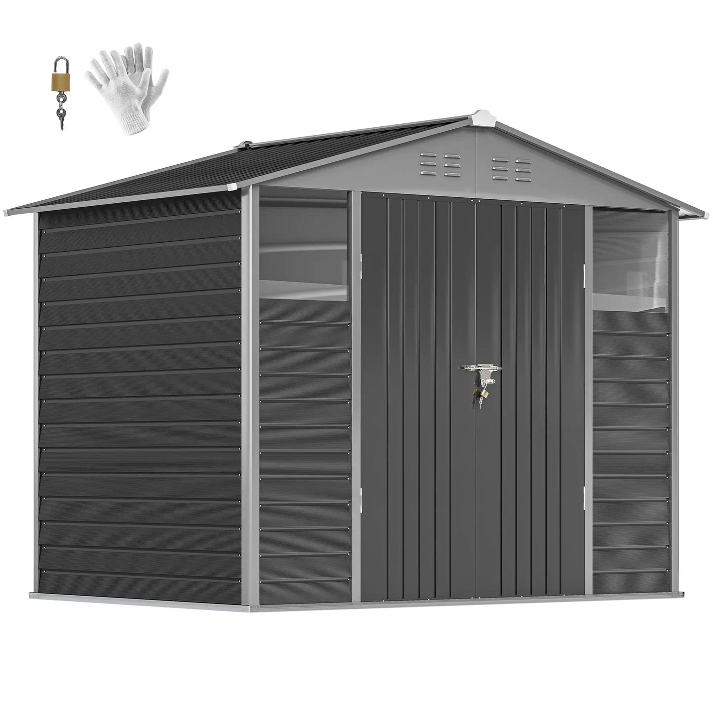 8' x 6' Outdoor Storage Shed, Metal Garden Shed, Dark Grey Sheds at Gallery Canada