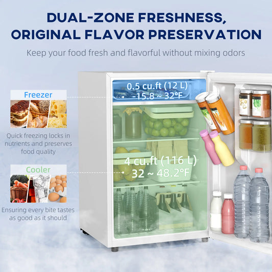 4.5 Cu Ft Mini Fridge with Freezer, Wheels, Adjustable Thermostat, White Small Kitchen Appliances White at Gallery Canada