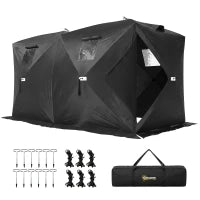 4 Person Pop-Up Ice Fishing Tent, Portable Shelter, Black