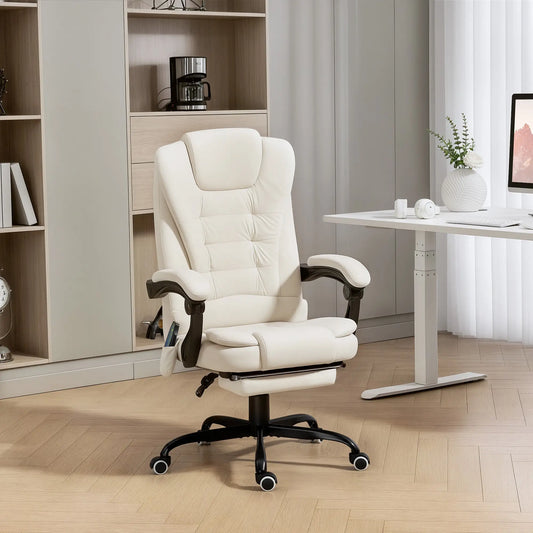 7-Point Vibrating Massage Chair, Reclining Office Chair with Footrest, Beige