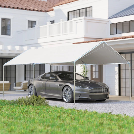 10' x 20' Heavy Duty Galvanized Carport Canopy, Anchor Kit, White