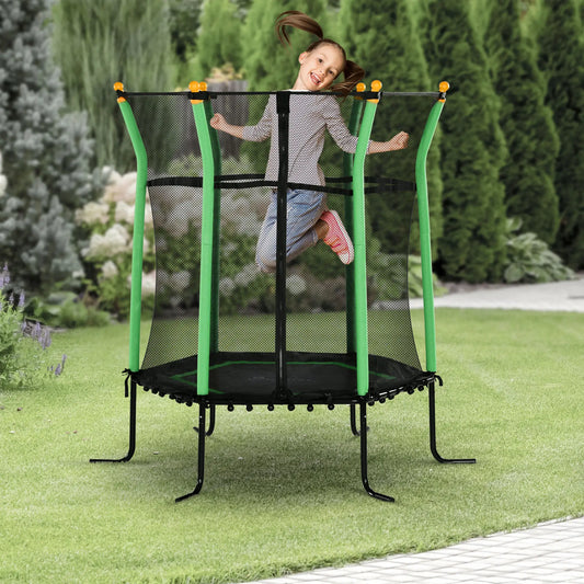 64" Trampoline pour Enfants, Intérieur Extérieur, Filet d'Enclos, Vert