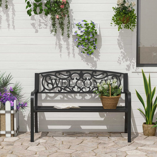 50" 2-Seater Garden Bench, Metal Outdoor Loveseat, Black Outdoor Benches Black at Gallery Canada